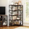 Industrial Corner Shelf 5 Tier Bookcase Large Display Rack Storage för sovrummet vardagsrum Hem Officerustic Brown 240125