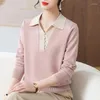 Maglioni da donna stile coreano scollo a V patchwork sottile autunno maglione lavorato a maglia pullover camicie ufficio signora lavoro donna primavera casual