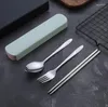 Dinnerware Sets Flatware Portable Stainless Steel Cutlery Set With Storage Box Chopstick Fork Spoon Kit Travel Tableware SN4237
