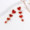 Dangle Ohrringe 2024 Trendklassiker langer Quaste Love Heart Vintage Rotkristallharz herzförmiger Tropfen für Frauen Schmuck Geschenke