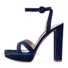 Gröna grå sandaler Suede Pink Platform Chunky High Heel Simple Classic Summer Women Ankle Strap 10cm Shoes Big Size 45 46 6954