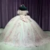 Robe De Bal De Luxe Quinceanera Robe 3D Floral Applique Dentelle Plume Robe De 15 Anos Doux 16 Anniversaire Pageant Princesse Robe De Fête