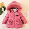 Down Coat Girls Bow Fur Hood Cute Kids Warm Cotton-padded Toddlers Winter Puffer Outerwear Snow Jacket for Christmas
