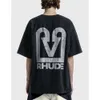 Rhude Tshirt Designer Original Qualité Hommes T-shirts Night Cat High Street Manches Courtes Décontracté Lâche Tendance Pour Hommes Et Femmes