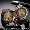 Men Watch Skeleton Automatic Mechanical Male Clock Top Brand Luxury Retro Bronze Sport Military Wristwatch Relogio Masculino J1907210G