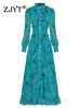 ZJYT 활주로 패션 가을 가을 긴 드레스 여성 랜턴 슬리브 프린트 프린트 시폰 휴일 맥시 멍청이 탄성 허리 240126