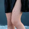 Women Socks Fashion Fishnet Stocking Leggings Colorful Rhinestone See-Through Tights Pantyhose For Dress Dates Clubwear