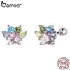 Äkta 925 Sterling Silver Colorful Zirconium Paw Women Ear Studs Rainbow Stud örhängen för flicka Fin smycken gåva 22022233G