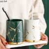 Tumblers European Modern Gilded Marble Pattern Ceramic Toothbrush Cup Household Couple Water Cup Tooth Brush Cup Bathroom Accessories Set