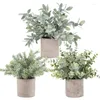 Fleurs décoratives plantes artificielles 3 Mini faux Eucalyptus en pot pour la décoration intérieure chambre Table bureau