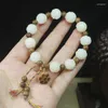 Strand branco jade bodhi lotus 12mm pulseira diy moldura da porta espaçador contas pingente de semente