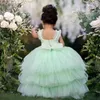 Girl Dresses Mint Green High-low Ruffles Sleeveless Tiered Flower Girls For Weddings Baby Party Dress Birthday Gowns