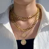 Vintage Multi-layer Gold Chain Choker Necklace For Women Coin Butterfly Pendant Fashion Portrait Chunky Chain Necklaces Jewelry276I