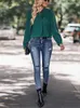 Kvinnors blusar Benuynffy Women Cross-Over Collar Keyhole Back Blus Fashion 2024 Spring Fall Long Sleeve Elegant Office Work Shirts Tops