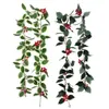 Decorative Flowers 1pc Artificial Holly Berry Rattan Simulated Red Fruit Clusters Vine Christmas Tree Garland Fake Plant Branch Garden