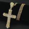 18K Gold Plated Stainless Steel Cuban Chain Water Diamond Retro Cutout Cross Pendant Necklace263e