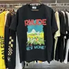 RhudeTシャツデザイナーオリジナル品質メンズTシャツ城ココナッツツリーランドスケープ男性と女性のためのカジュアルカジュアル半袖