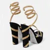 En kaliteli rene caovilla margot süslemeli yüksek topuklu ayakkabılar ayak bileği sargısı platform sandaletler pomps14cm süet tıknaz blok elbise ayakkabı tasarımcısı parti düğün ayakkabıları