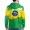 Fußball-WM-Brasilien-Flagge bedruckter Kapuzenpullover für Herren, großer Pullover