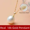 Xf800 Pure 18k Yellow Gold Necklace Pendant Natural Freshwater Pearl Trendy Party Gift Real AU750 Fine Jewlery for Women D221 240118