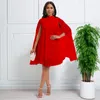 Etnik Giyim Yaz Sonbahar Şifon Düzenli Pelerin Mini Elbise Kadın Moda Sıradan Katı Yarım Yüksek Boyun Piled Parti Kulübü Düğün Kısa