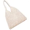 Storage Bags Grid Beach Bag Mesh Knit Vintage Woven Cotton Rope Crochet Miss Summer Handbag