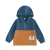 Chaquetas 2024 4-7Y Niños Niños Sudadera con capucha Manga larga Jersey con capucha Color de contraste Otoño Sudadera informal Chaqueta con bolsillo