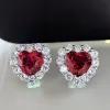 Earrings Luxury Solid 925 Sterling Silver 8*8mm Ruby Heart Earrings Party Engagement Jewelry for Women 2024 Trend New