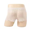 Sous-vêtements hommes transparents en dentelle slips Sissy Lingerie évider taille basse poche de renflement sous-vêtements taille élastique Boxer Shorts