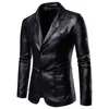 Мужской кожаный пиджак, весна-осень, модная мужская кожаная куртка, платье, костюм, пальто, мужской деловой повседневный черный пиджак из искусственной кожи, куртка 240126