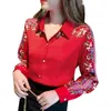 Blusas femininas chiffon impresso camisas estilo chinês polo-pescoço completo senhoras roupas soltas moda vintage topos ycmyunyan