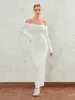 Casual Dresses Women S Long Fitted Evening Dress Solid Color Sleeve Off Shoulder Strapless Party