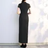 Vêtements ethniques Mesdames Cheongsam Robe élégante Vintage style chinois dentelle patchwork maxi avec col montant côté fendu femme pour la cheville