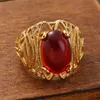 Cluster Rings Red Cz 24k Gold Plated Fashion Women Resizable Elegant Fingerring Etiopian Dubai Africa Wedding Jewelry Gifts