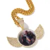 UWIN CZ Custom Made Round Po Pendant Necklace Gold Wings Soild Back Full Iced Out Cubic Zirconia Hiphop Jewelry for Gifts 240119