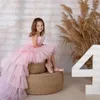 Платья для девочек, милое розовое пышное платье для высокой и низкой детской рождественской вечеринки, тюлевое платье с цветочным принтом и прозрачным вырезом, 2024