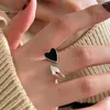 Cluster Ringen Dubbele Liefde Hart Opening Verstelbare Zwart Zilver Kleur Vinger Voor Vrouwen Koreaanse Mode Stijl Sieraden Cadeau