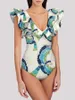 Mulheres Swimwear Mulheres One Piece Swimsuit Profundo V Ruffled Collar Designer Banheira Terno Verão Impresso