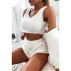 Kadın Hoodies Kadın Pijamalar 3 Parçası Peluş Coat Tank Top Şort Kısa Harkalı Gevşek Slüs Giyim Seti Yumuşak Salon Giysileri