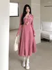 Casual Jurken Vrouwen Roze Elegante Koreaanse Stijl Mode High Street Hepburn Gebreide Est Trui Lace-up Ins 2024 Herfst Winter