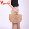 Yogodlns mode lune paille sacs à main femmes été sac de plage sac en rotin à la main Vintage tissé sac à main pour les femmes bolsa femme 240118