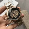 Lewa pod ręka 50 mm U-51 U51 Chimera Bronze 7474 Black Skeleton Dial Miyota Quartz Chronograph Mens Watch Rose Gold Steel Bransoleta ST258P