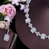 Naszyjniki trzygracje błyszczące sześcienne cyrkon srebrny kolor geometryczny kwadratowy naszyjniki nałgie ślubne zestaw biżuterii ślubnej do narzeczonych TZ616