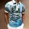 メンズポロスシンプルなポロTシャツ3Dココナッツツリープリントルーズ特大シャツストリートデザイナー短袖トップス男性ジッパーシャツ