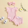Clothing Sets Infant Girls Sleeve Solid Ribbed Romper Bodysuit Shorts Headbands Outfits Teens Matching Clothes 23 Piece Gift Set