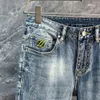 Alta qualidade homens jeans designer jeans mens mulheres moda letras de ouro bordados calças gráficas casuais soltas slim fit micro estiramento calças retas