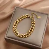 14k Yellow Gold Fashion Link Chain Bangle Bracelet for Women Exquisite Golden Bracelet Jewelry Girl Gift