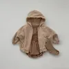 Jaquetas primavera e outono roupas infantis jaqueta infantil ins moda bonito dos desenhos animados urso casaco zíper com capuz terry suéter