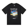 Mens Roxo Marca Camisetas Tees Designer Polos T Shirt Roupas Rock Sunset Impresso Puro Algodão Casual Top Pintura A Óleo Retro Solta Manga Curta Carta Impressão