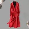 Корейское модное женское повседневное свободное шерстяное пальто, элегантная и шикарная однотонная верхняя одежда, длинное пальто с поясом, женский теплый плащ 240122